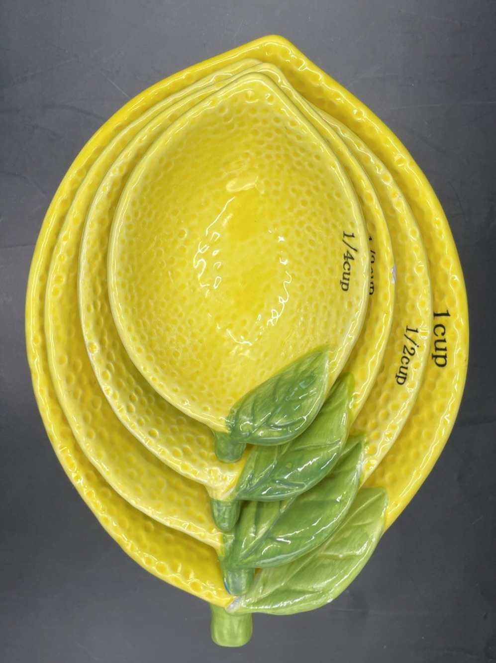 Arlington Design Ceramic Yellow Lemon Shaped Stacking Measuring Cups Set of 4